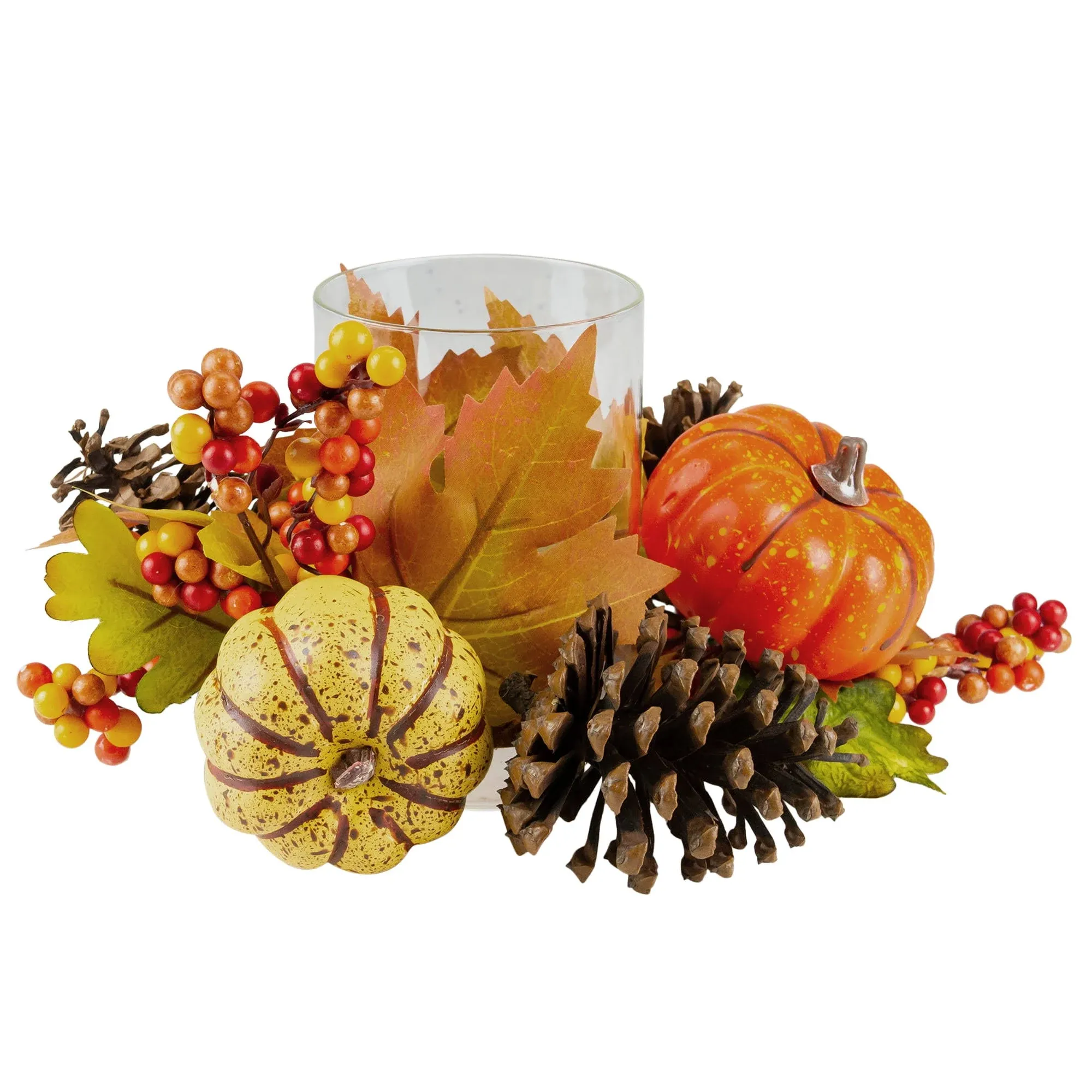 Northlight Pumpkin, Berry and Pine Cone Fall Harvest Tealight Candle Holder