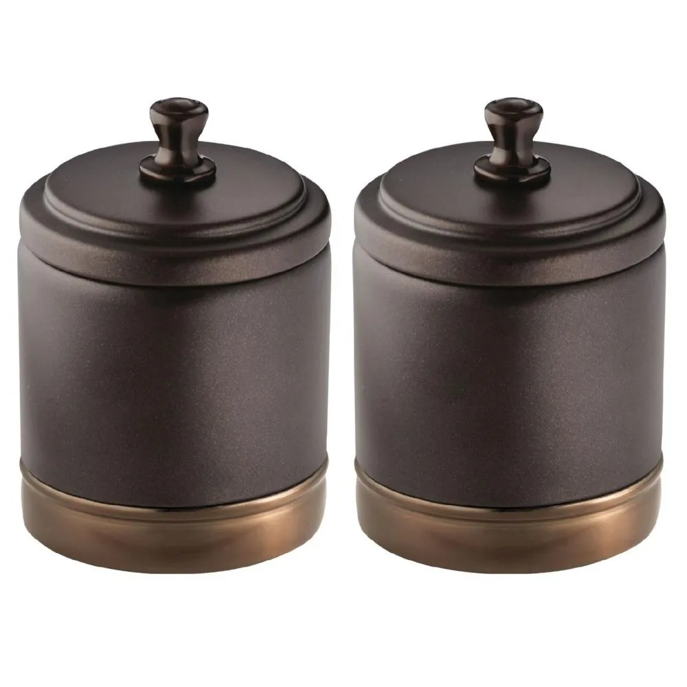 mDesign Metal Bath Vanity Organizer Canister Jar with Lid, 2 Pack, Split Bronze