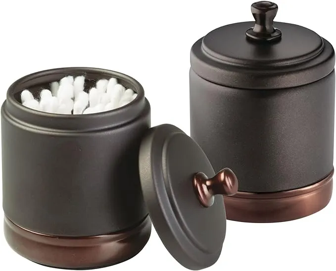 mDesign Metal Bath Vanity Organizer Canister Jar with Lid, 2 Pack, Split Bronze