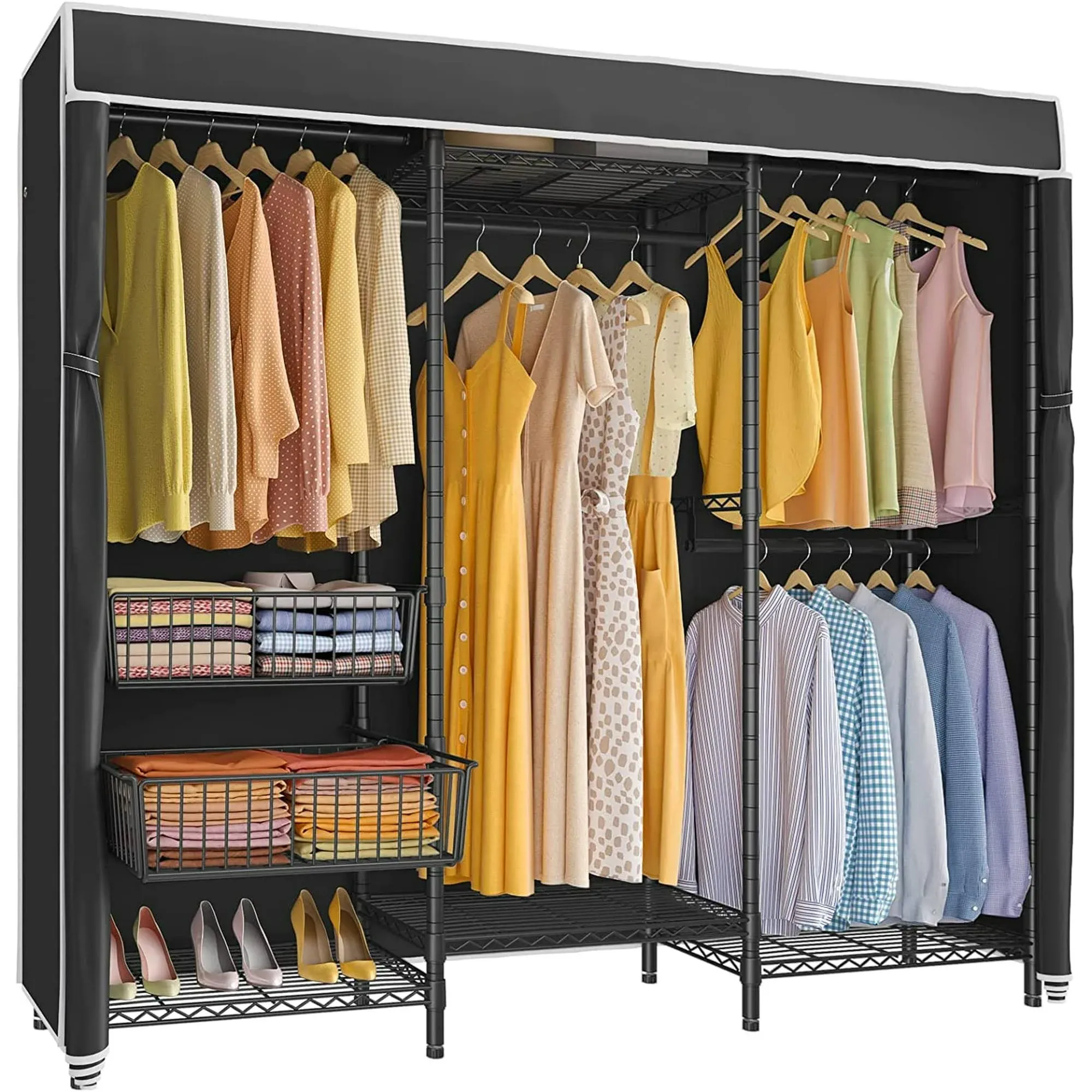 VIPEK V10C Medium Heavy Duty Covered Clothes Rack Closet, Black Rack with Black ...