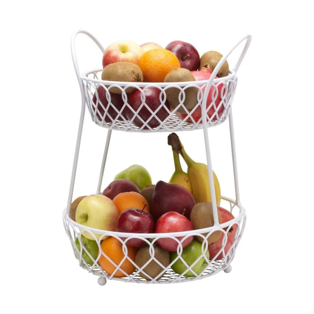 Mikasa Gourmet Basics Lattice 2-Tier Fruit and Vegetable Storage Cart, Handcrafted Iron Basket with Open-Wire Design for Freshness - Ideal for Kitchen, Pantry, Household Organization