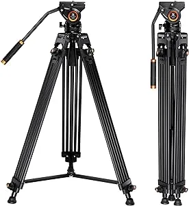 K&F Concept 72-inch Professional Video Tripod, Heavy Duty Aluminum Tube Tripod with Fluid Head Max Loading Capacity 8KG/17.6LBS for DSLR Camcorders Camera VA18+ VH081