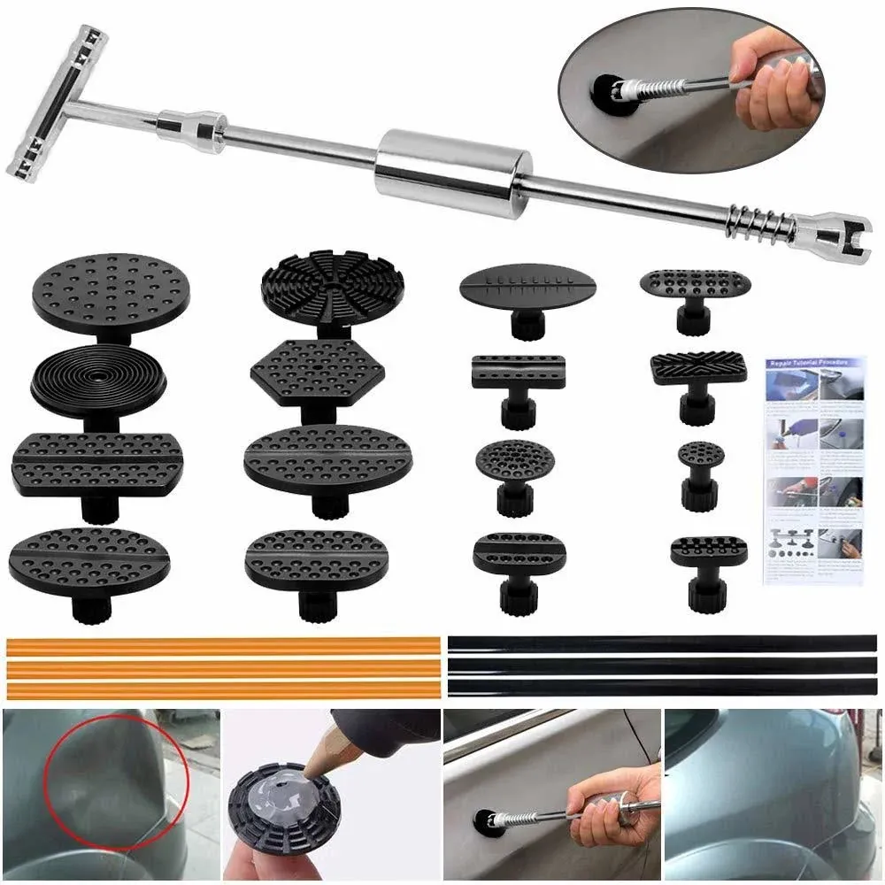 Paintless Dent Repair Puller Kit - Slide Hammer T-Bar Tool 16pcs Removal Pulling ...