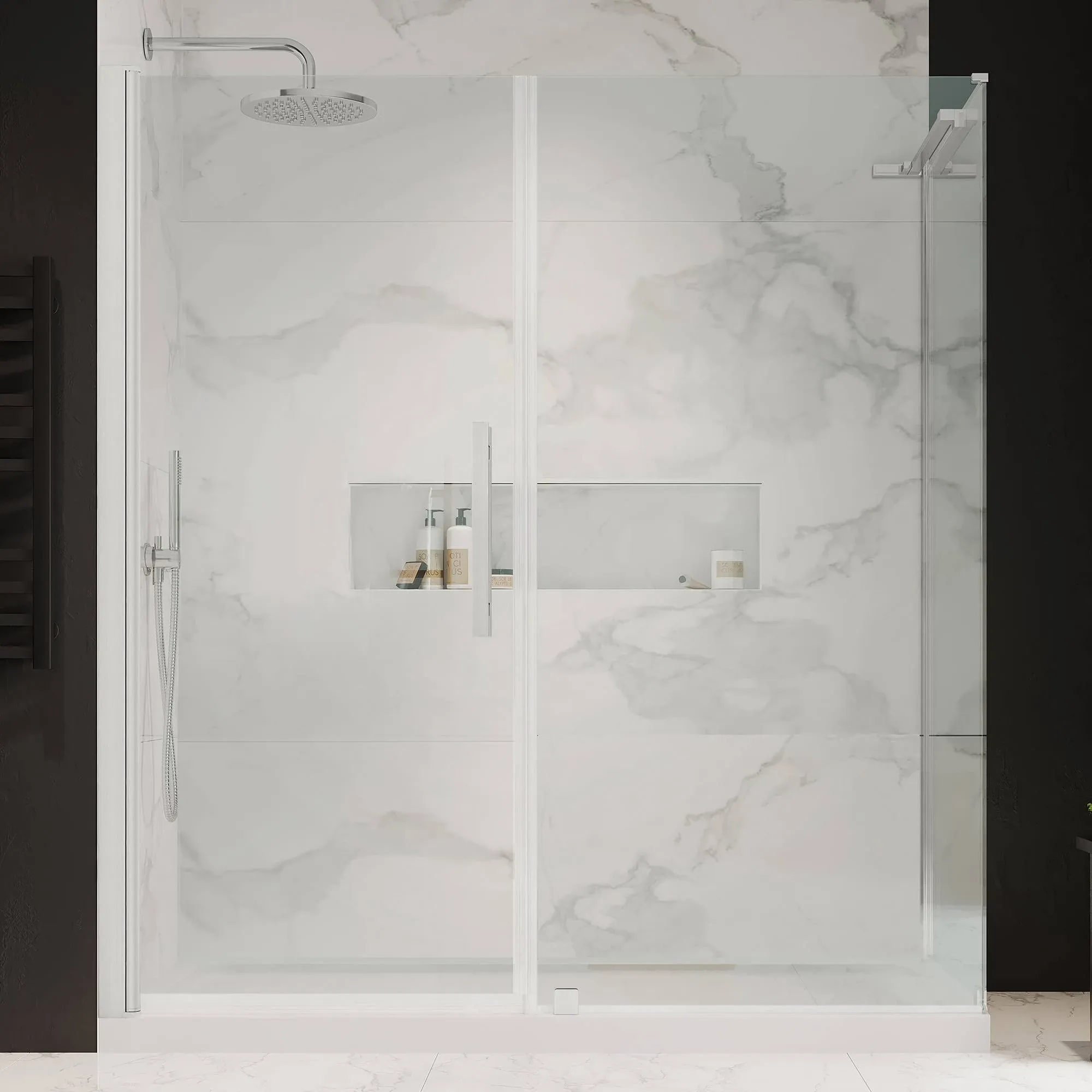 OVE DECORS PA056190 ENDLESS PASADENA 60 INCH CORNER FRAMELESS PIVOT SHOWER DOOR WITH BASE