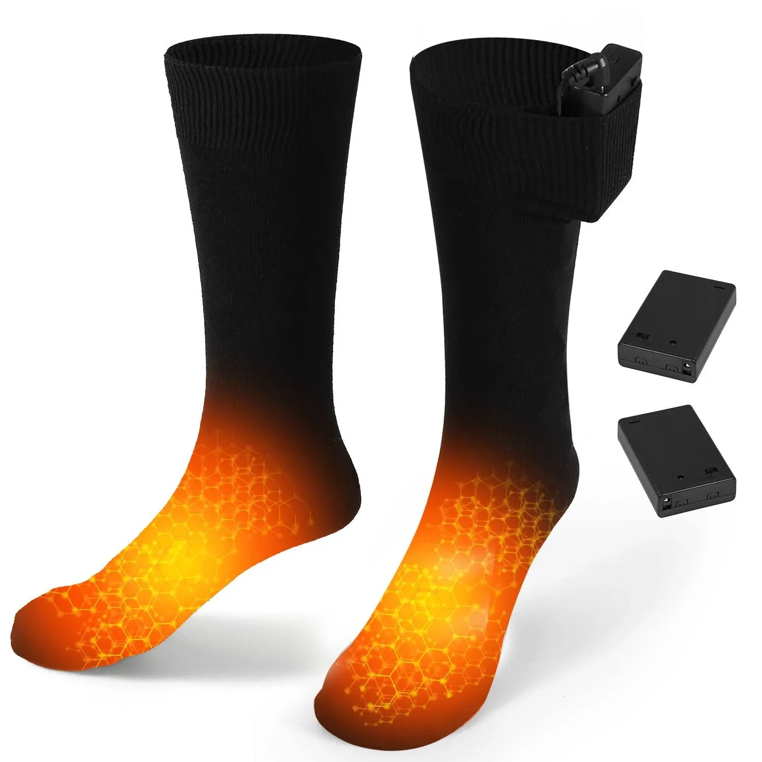 TeqHome 1 Pair Electric Heated Socks Unisex Long Cotton Socks Rechargeable Heated Socks Battery Operated Socks for Adult Black