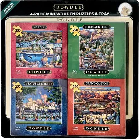 Dowdle 4-Pack Mini Wooden Puzzles & Tray - National Parks Set, 250 Piece Each ...