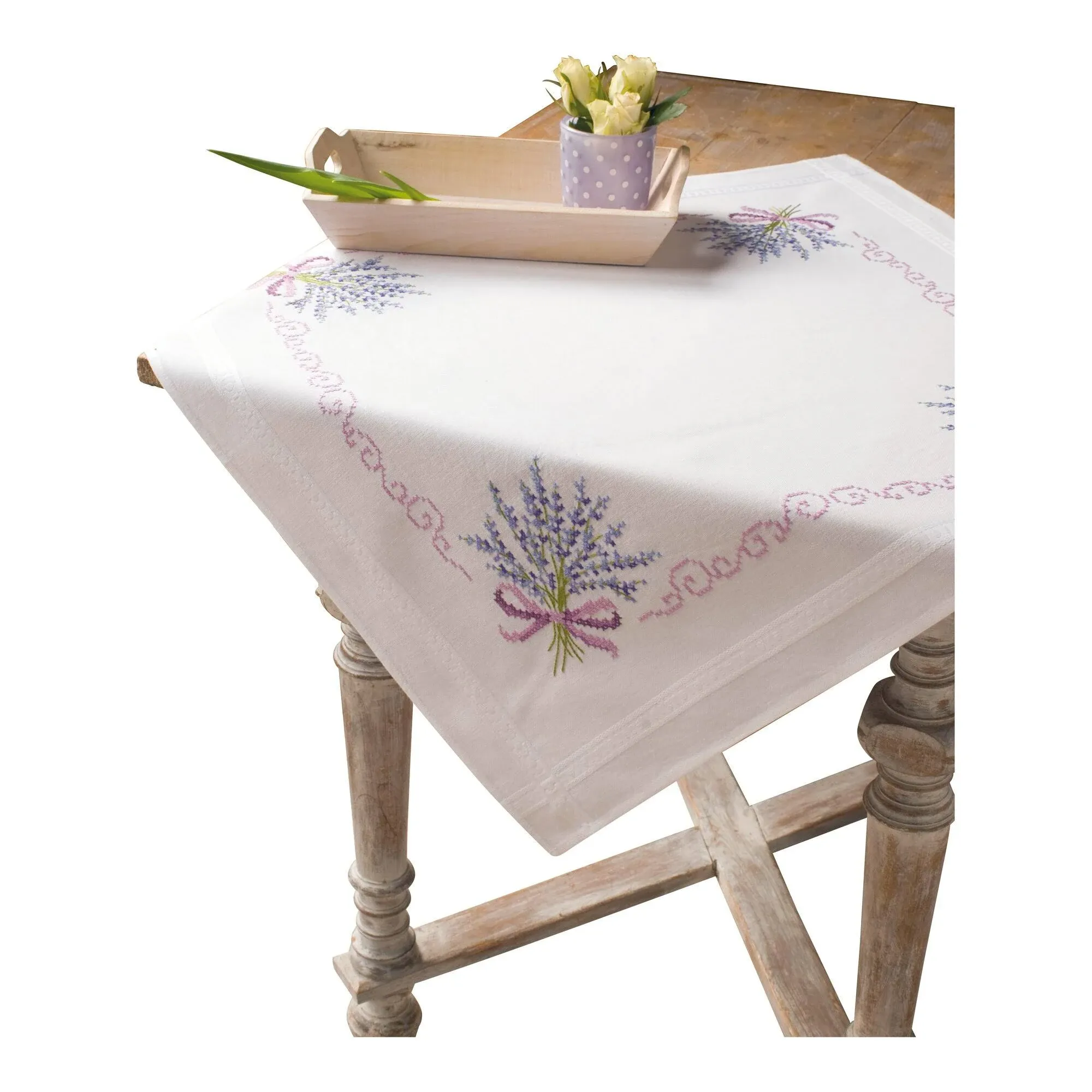 Vervaco Cross Stitch Tablecloth Kit, 32 x 32 inch, Lavender