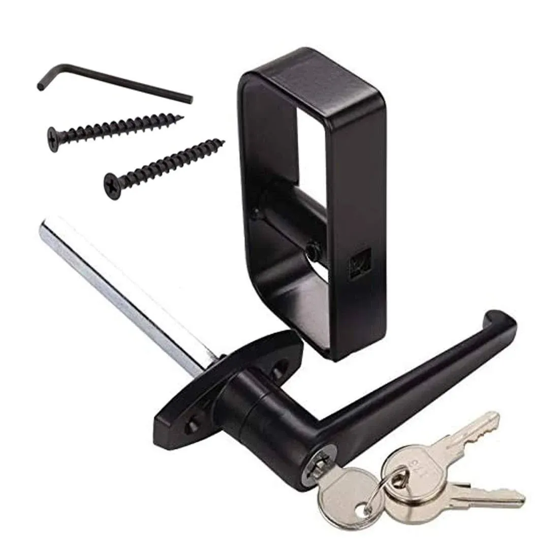 HauSun Shed Door Handle Lock Kit 4-1/2" L Handle with 2 Keys and 2 Screws, 4-1/2" Stem for Shed, Gate, Barn, Garage, Playhouse, Chicken Coop Door Lock and More, Black (L Handle)