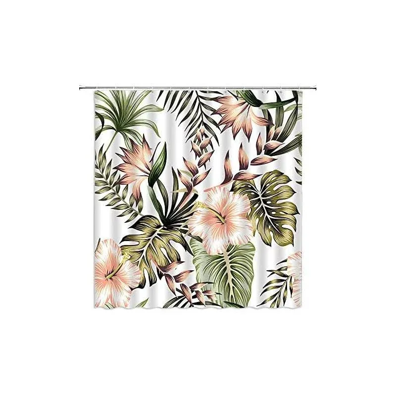 wongkai Tropical Leaf Shower Curtain Green Palm Leaves Plant Floral Flower ...