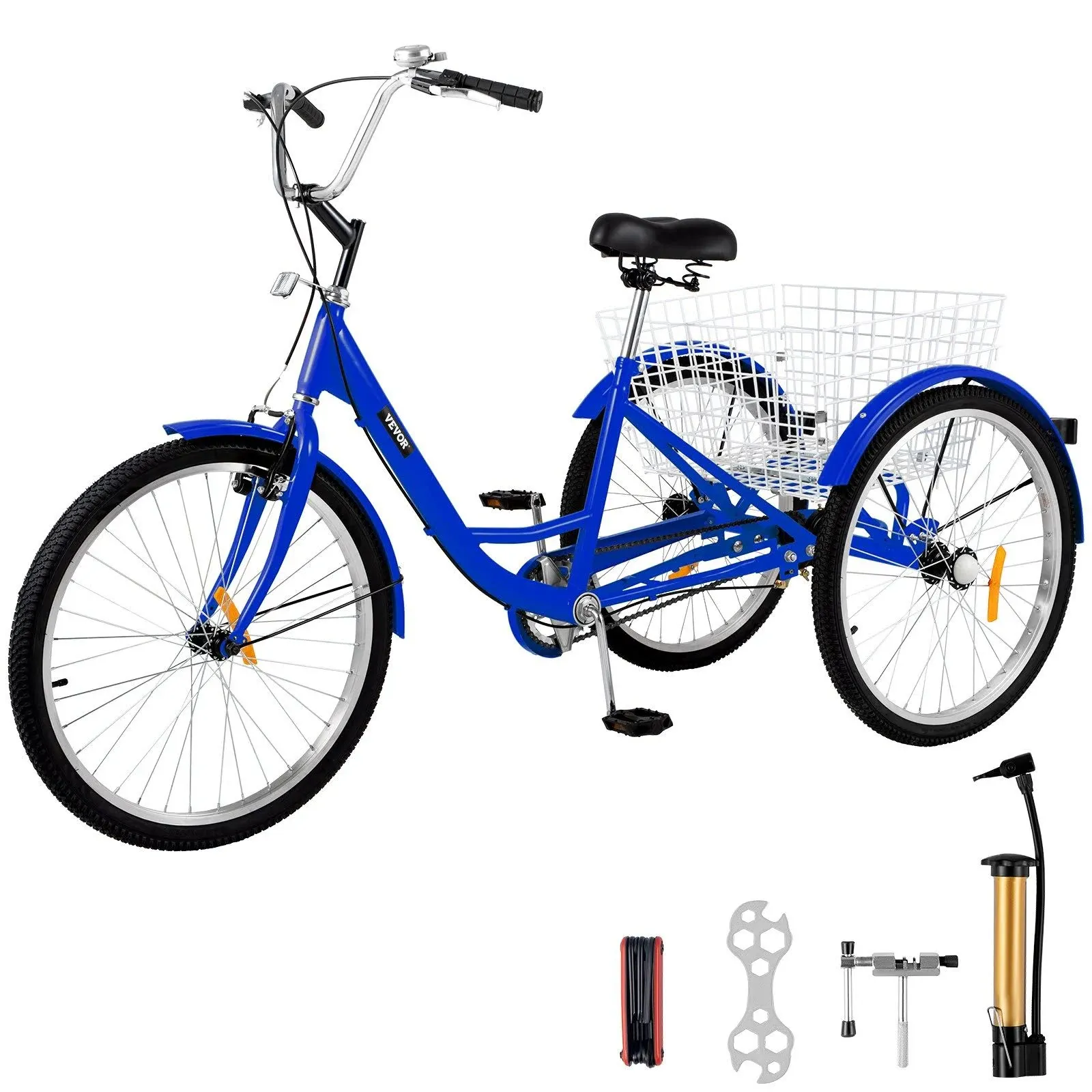 VEVOR Adult Tricycles Bike, Three-Wheeled Bicycles, 3 Wheel Bikes Trikes, Carbon Steel Cruiser Bike with Basket & Adjustable Seat, Picnic Shopping Tricycles for Seniors, Women, Men