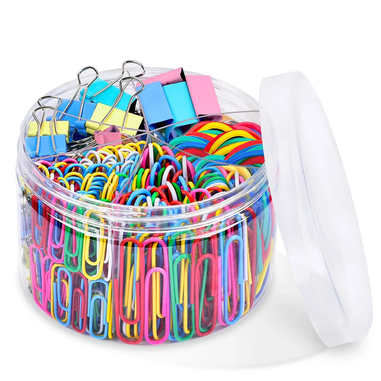 Paper Clips, Sopito 300pcs Paperclips Binder Clips Assorted Sizes (S/M/L) and Rubber Bands, Colored Office Supplies Set College School Supplies