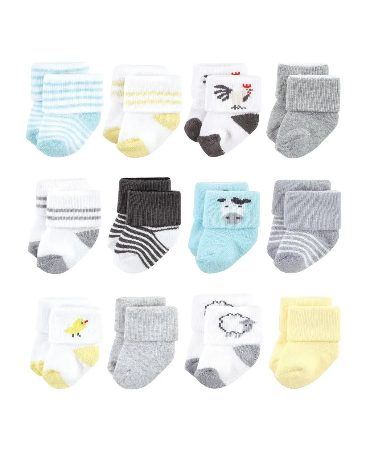 Hudson Baby Cotton Rich Newborn and Terry Socks, Farm 12-Pack