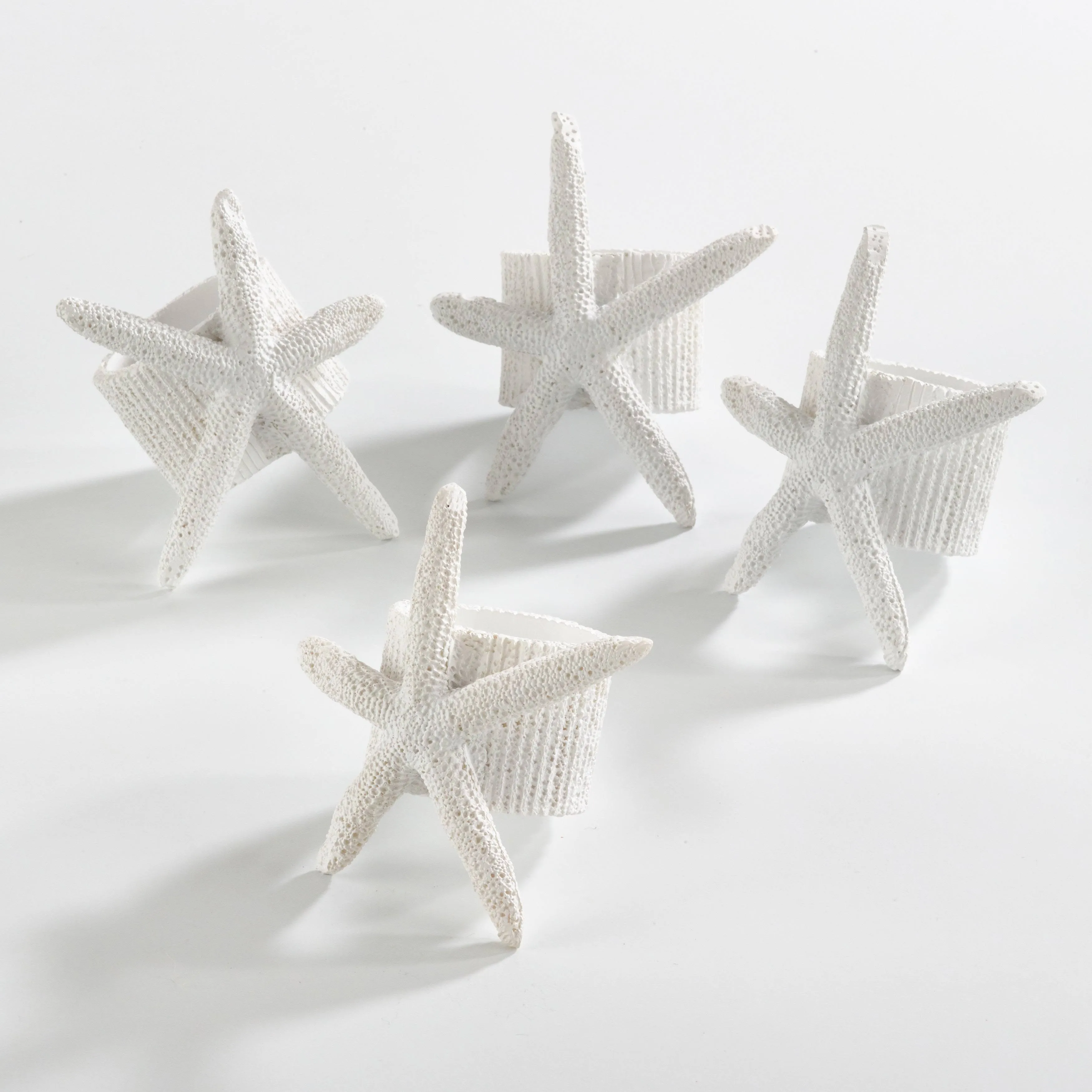 SARO LIFESTYLE Design Starfish Napkin Ring (Set of 4), 1.5", White, (NR079.W)