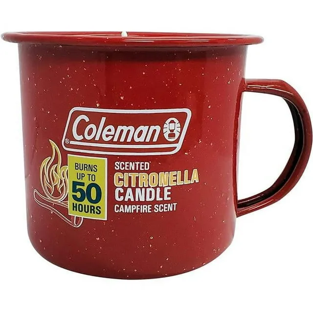 Coleman Repellents Tin Mug Outdoor Citronella Candle | Rustic Outdoor Camping Candle with Campfire Scent, Red