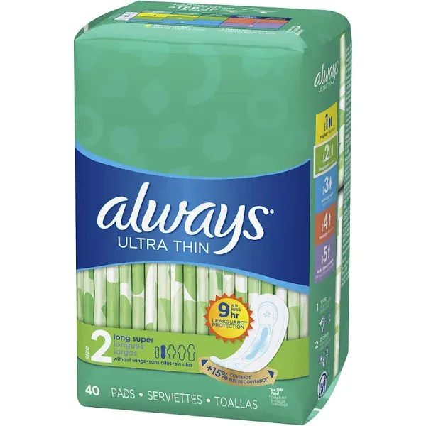 Always Ultra Thin Feminine Pads with Wings for Women, Super Absorbency, Unscented, Size 2, 126 Count