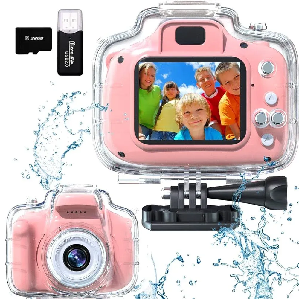 FKATEEN Kids Camera Underwater Waterproof Digital Camera for Kids 2 Inch IPS Scr