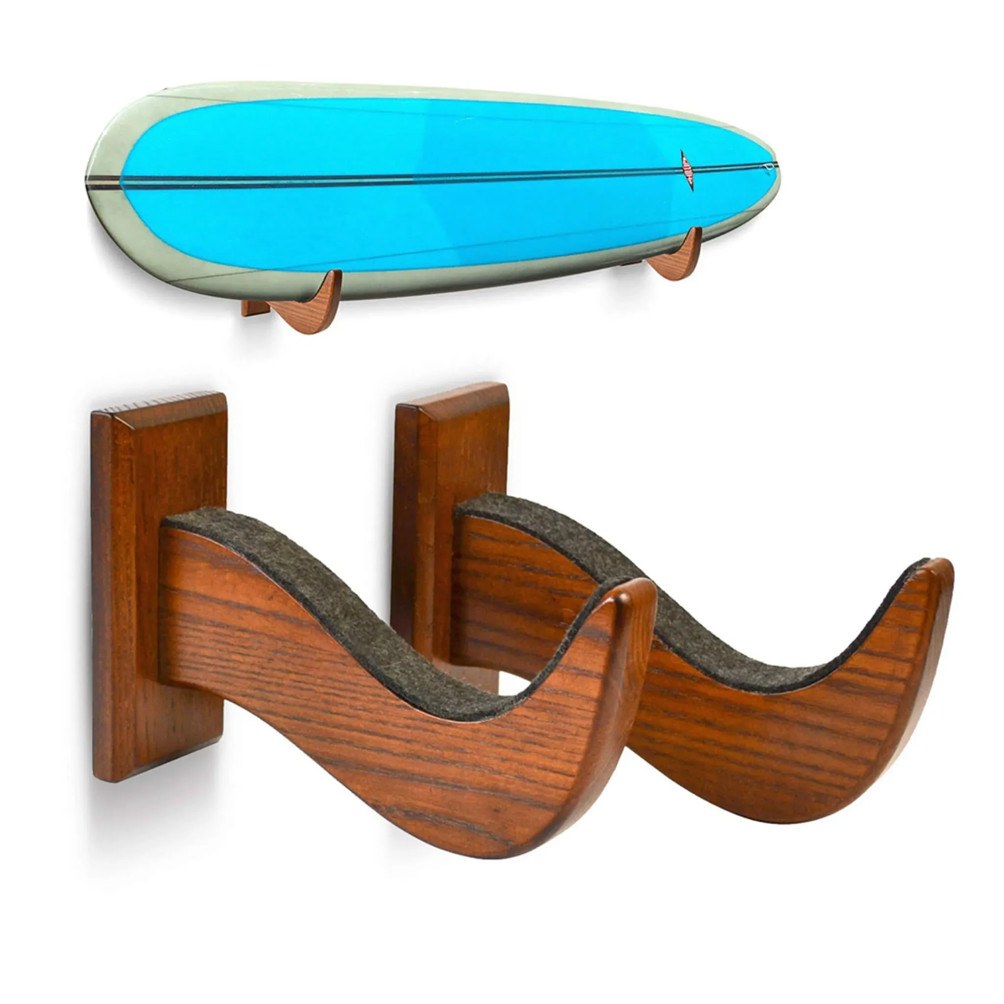 Horizontal Surfboard Wall Rack | Mount Surfboard on Wall | Surfboard Wall Hanger | Surfboard Display Rack | Surfboard Wall Hooks | Wood | Teslyar