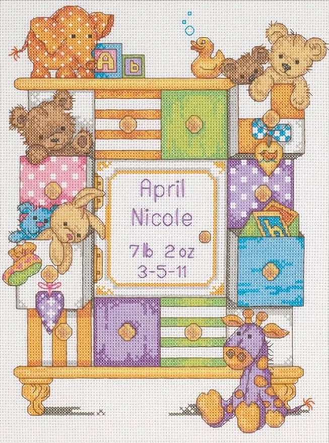 Dimensions Baby Hugs Baby Drawers Birth Record Counted Cross Stitch Kit