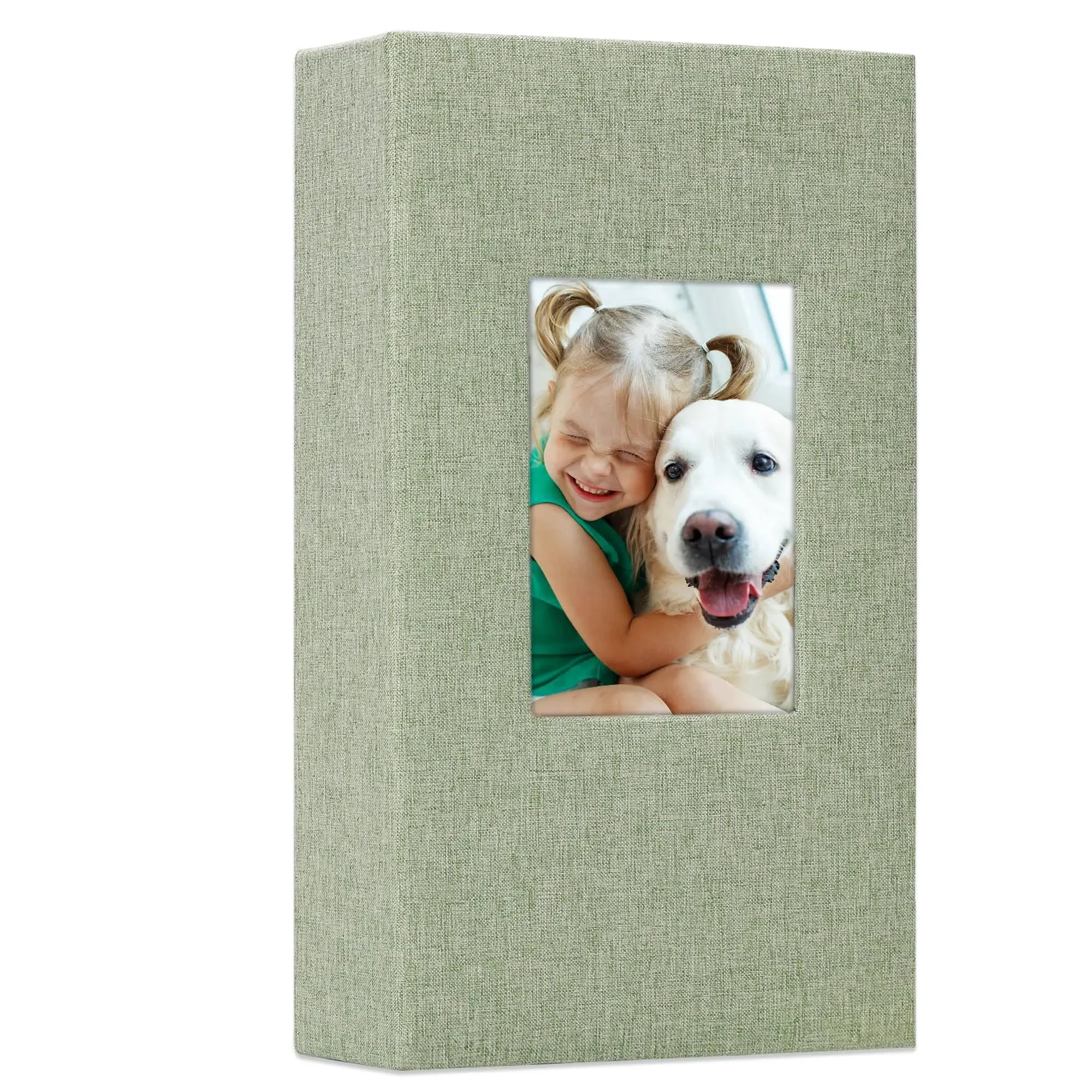 Vienrose Linen Photo Album 300 Pockets for 4x6 Photos Fabric Cover Photo Books Slip-in Picture Albums Wedding Baby Grassgreen