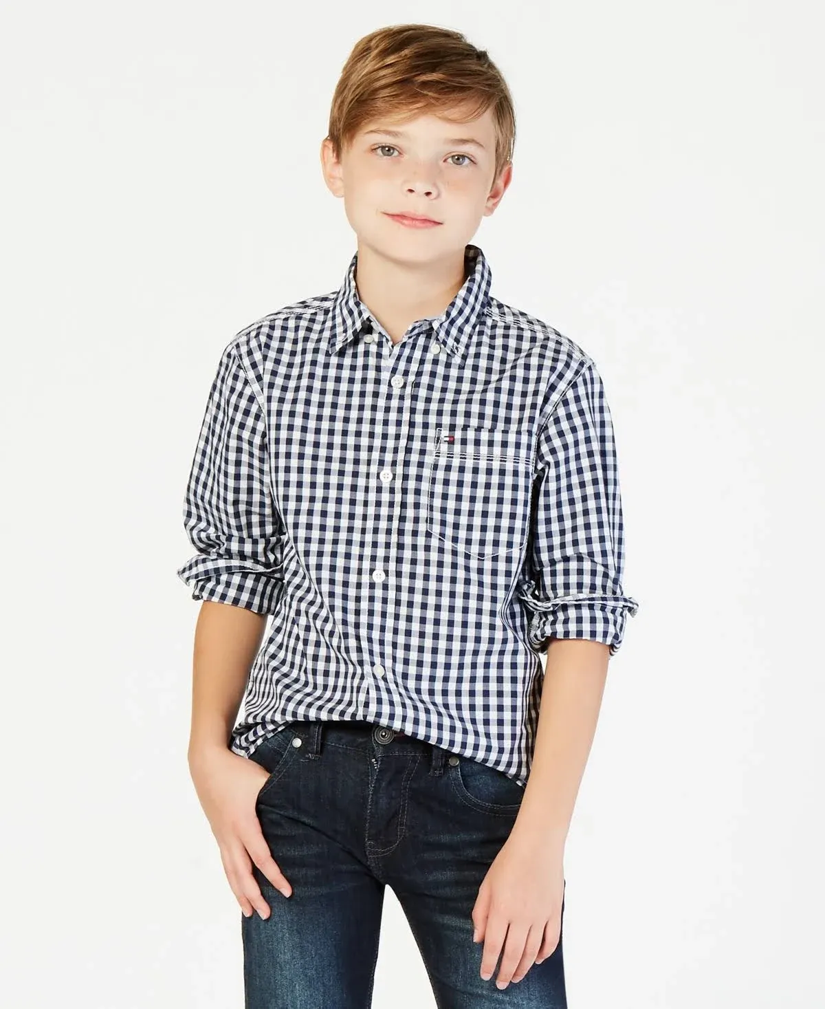 Tommy Hilfiger Big Boys Baxter Gingham Button-Down Shirt - Flag Blue