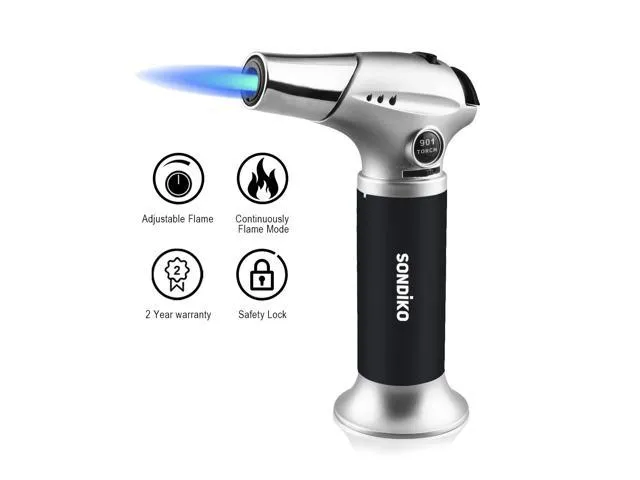 Sondiko Torch Lighter, Kitchen Torch, Refillable Kitchen Butane Blow Torch with Safety Lock and Adjustable Flame for DIY, Creme Brulee, BBQ and.