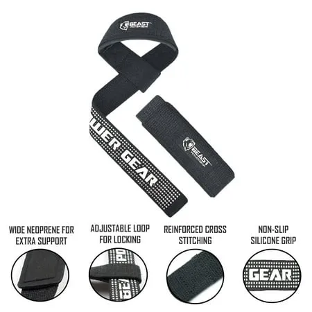 Beastpowergear Weight Lifting Straps Dead Lift Straps Neoprene Padded | Non Slip Silicone Grip | Additional Support for Powerlifting Bodybuilding Deadlifts Crossfit Strength Training