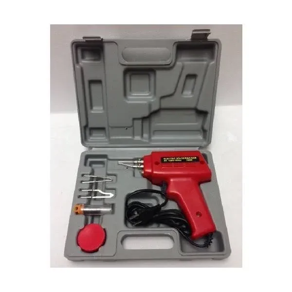 100W 5Pc Soldering Gun Kit: Cutter: Flux: Solder: Case