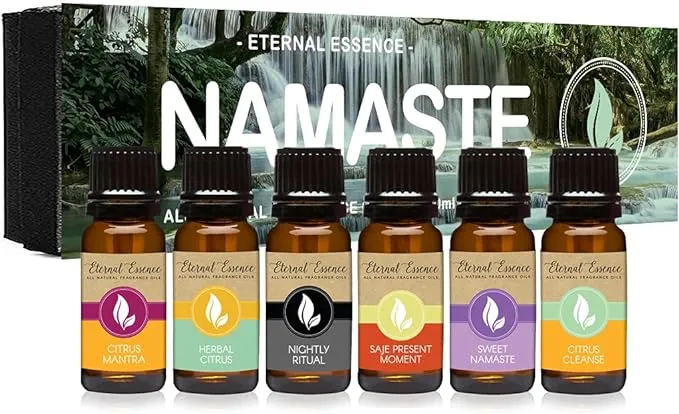 Eternal Essence Oils Zen Garden Set of 6 Premium Fragrance Oils - Includes Cinnamon Orange Clove, Bamboo, Fresh Rain, Lavender Patchouli Vanilla, Rosemary Mint & Amber Scented Oils - 10ML