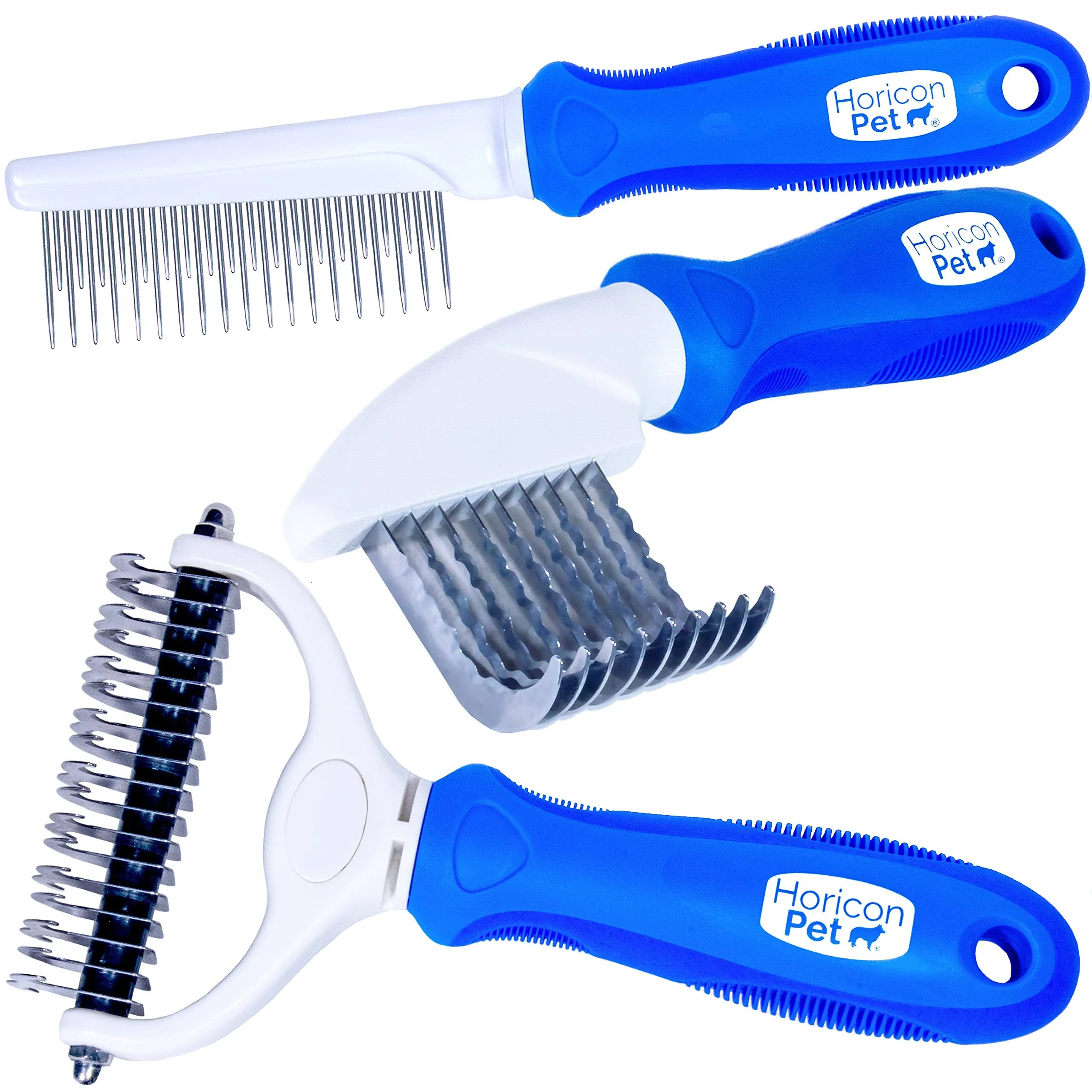 Ultimate Pet Dematting & Deshedding Set - 3 in 1 Grooming Tool Set - Dual Sided Undercoat Rake, Dematting Razor Comb & Detangling Pet Comb