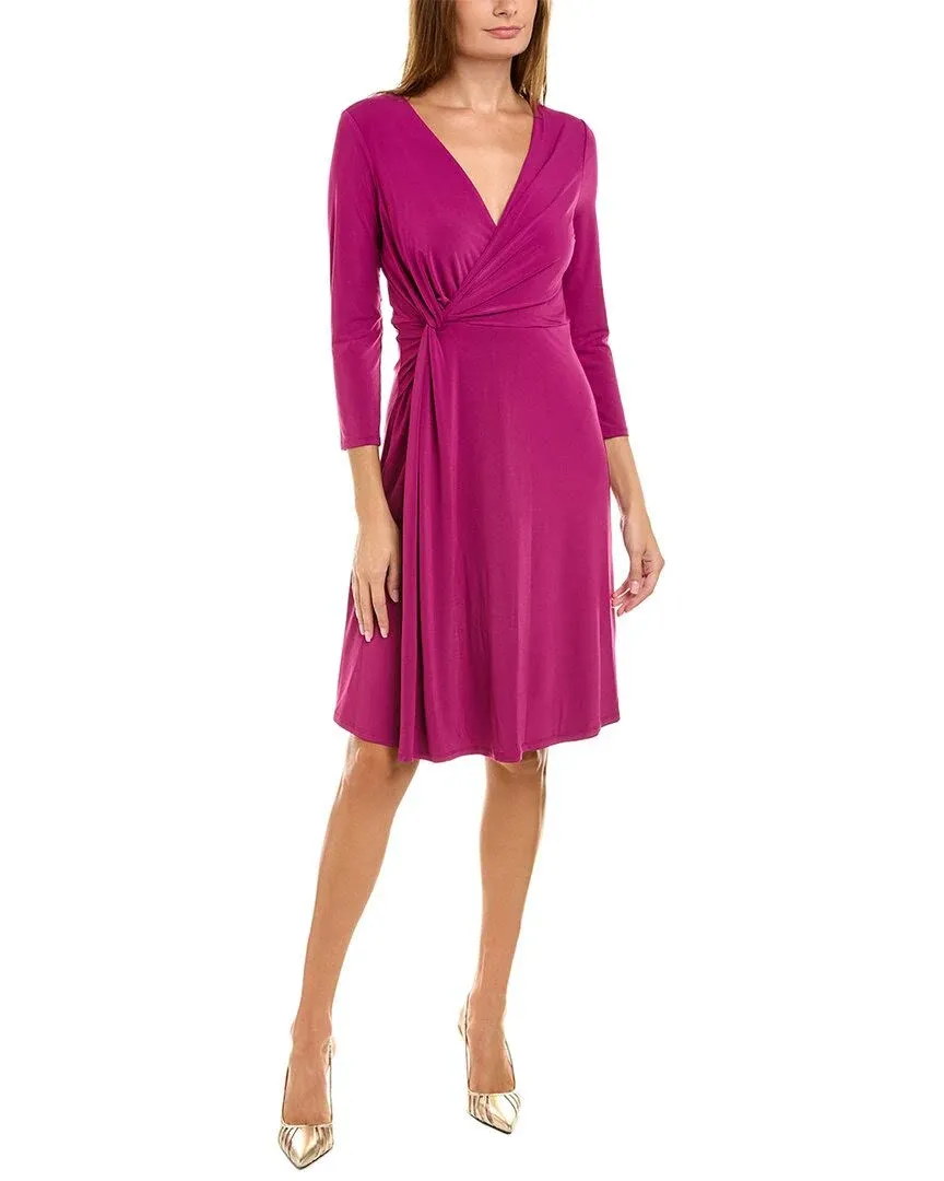 NWT London Times Size 8 Dress Fuschia Purple Twisted Faux Wrap