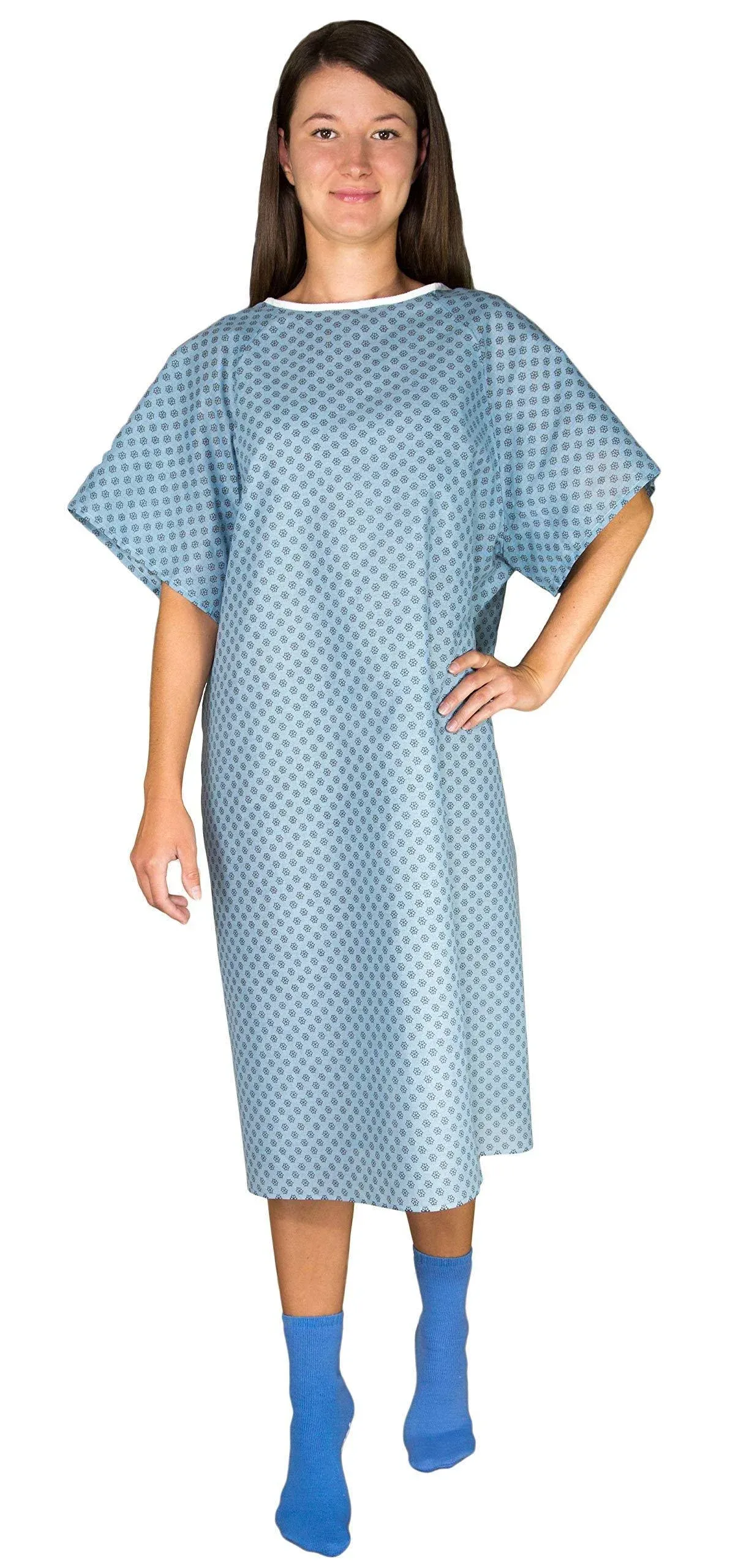 3 Pack - Blue Hospital Gown with Back Tie / Hospital Patient Gown with Ties - On