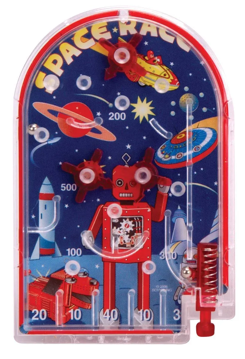 Schylling Space Race Pinball Game - Portable Retro Pinball Toy - Sturdy Construction with Lever, Metal Balls, and Classic Space Design - Ages 3 and Up