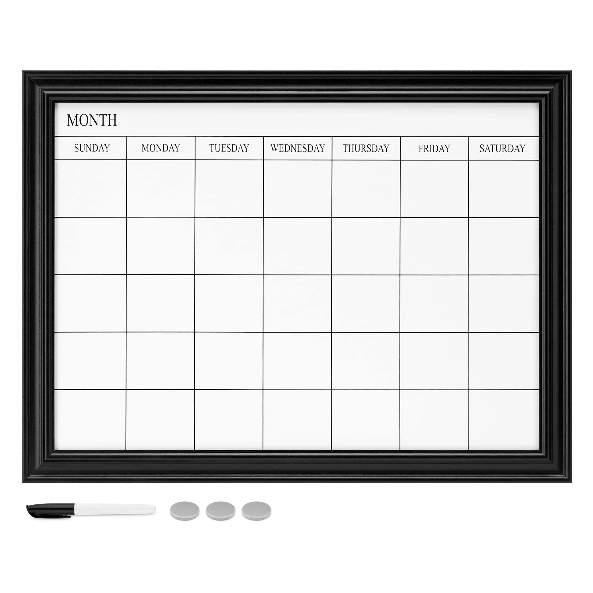 Navaris Framed Calendar Whiteboard for Wall - 18" x 24" Magnetic Dry Erase ...