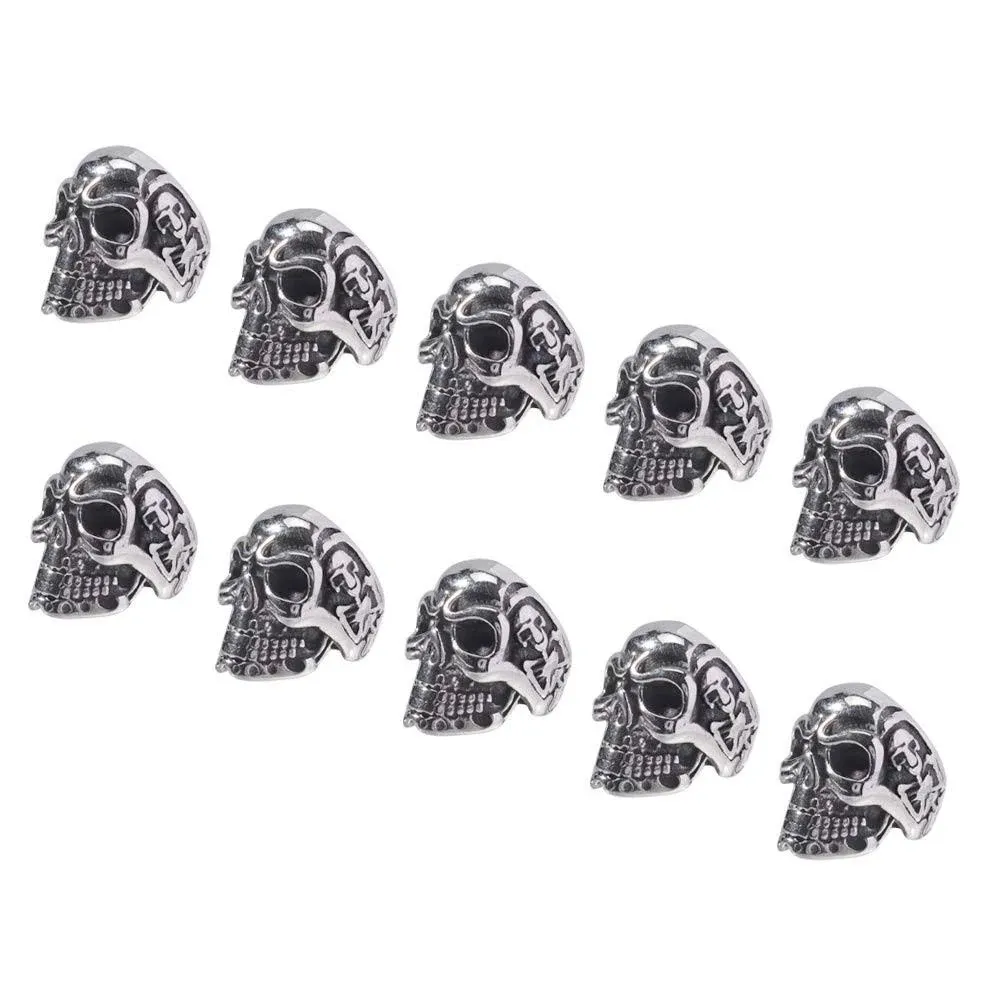 PH PandaHall 10pcs 8mm Large Hole Halloween Skull Bead Antique Silver European