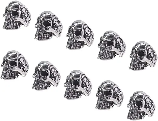 PH PandaHall 10pcs 8mm Large Hole Halloween Skull Bead Antique Silver European