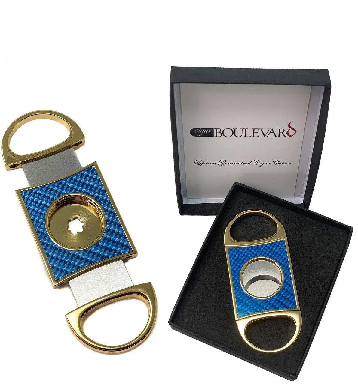 Cigar Boulevard Perfect Cigar Cutter Star Gold-Blue Carbon Fiber Body