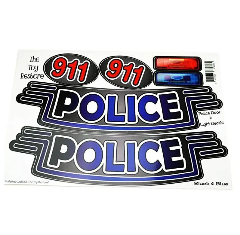 The Toy Restore Black & Blue Police Cop Car Door 911 Light Replacement Stickers Spare Decals Fits Little Tikes Custom Cozy Coupe