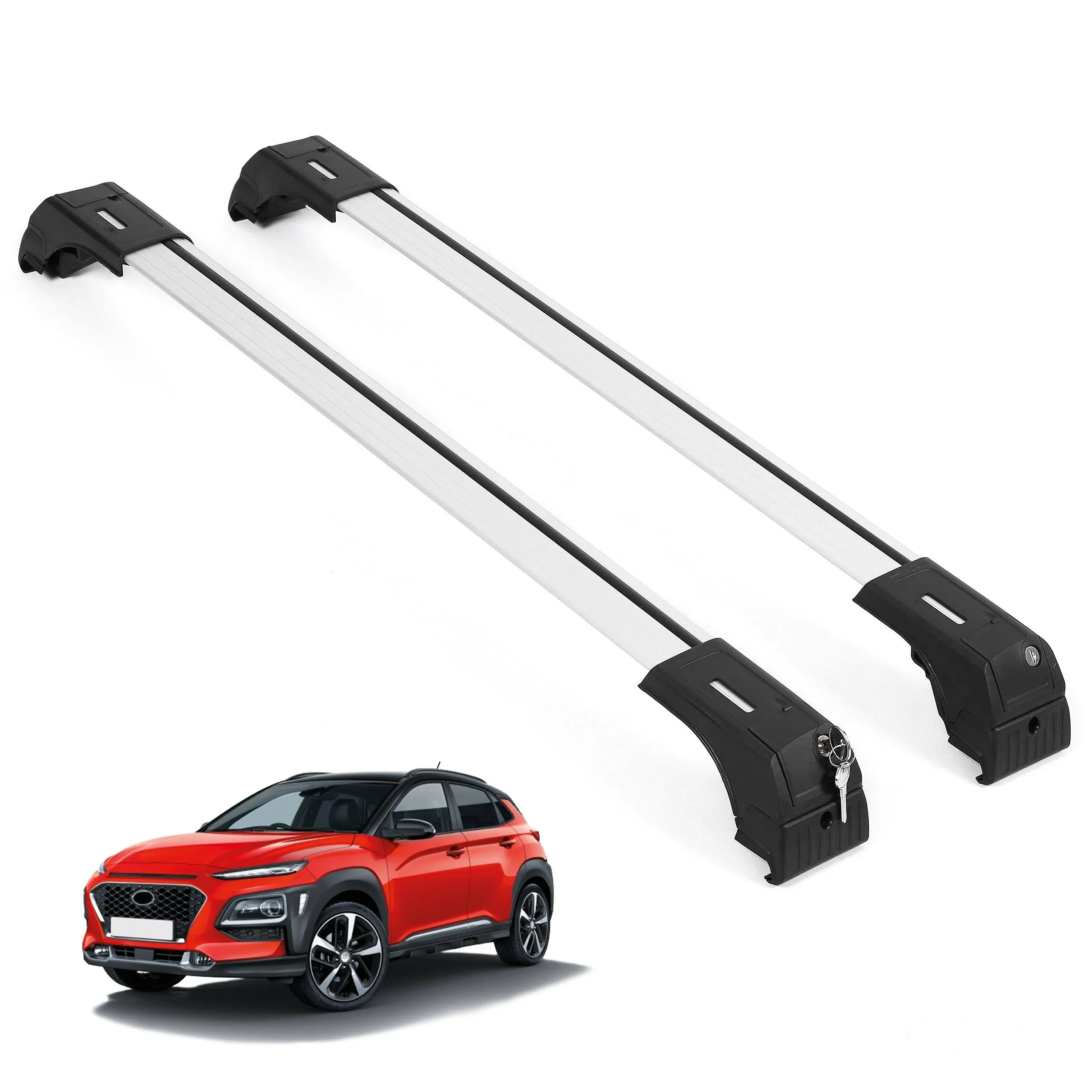 ERKUL Roof Rack Cross bars Fits Hyundai Kona 2018-2023 Fits Flush Rails Silver  | eBay