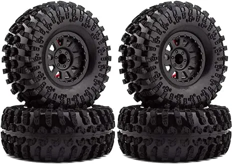 INJORA 4pcs 2.2 inch Rubber Tyres & Plastic Beadlock Wheel Rim for 1:10 RC Rock Crawler Axial Scx10 Rr10 Wraith Yeti RC Car