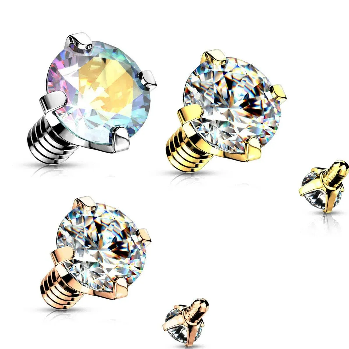 3 Colors CZ Prong Dermal Anchor Tops 14G 4 mm