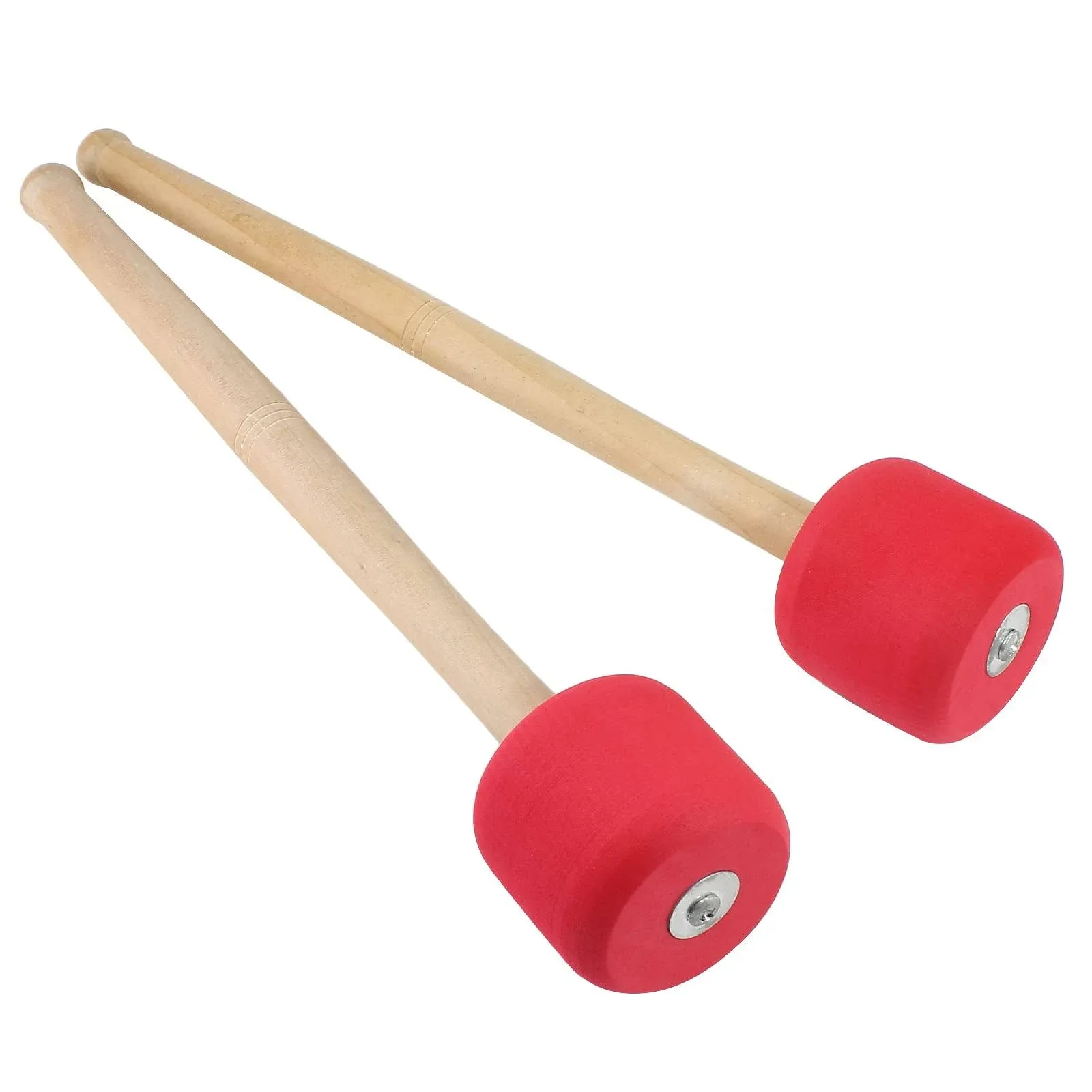 Murtenze 2Pack 12.8" Bass Drum Mallet Drum Stick, Wool Felt Head Mallets Percussion Instrument Band Accessory (Red)