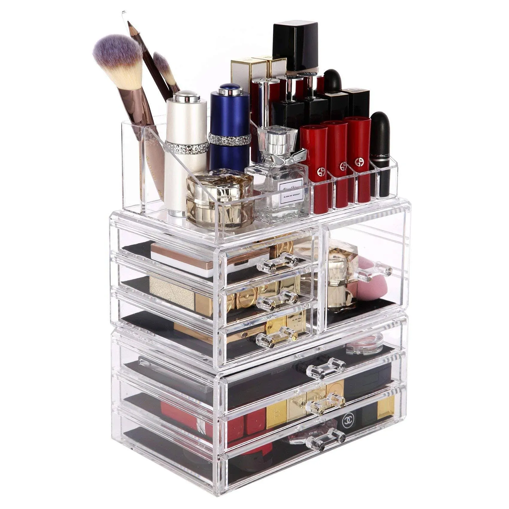 Cosmetic Storage Organizer Makeup Case ROSELIFE [TGC] 3 Pieces Kit Jewelry Display 7 Drawers 16 Slots Detachable Clear