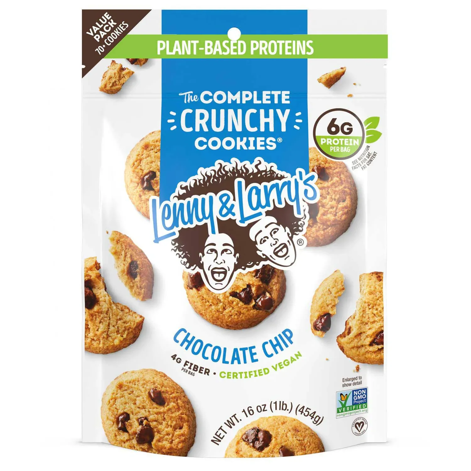 Lenny & Larry's The Complete Crunchy Cookie, Chocolate Chip, 6g Plant Protein, Vegan, Non-GMO, 4.25 Ounce Pouch (Pack of 6)