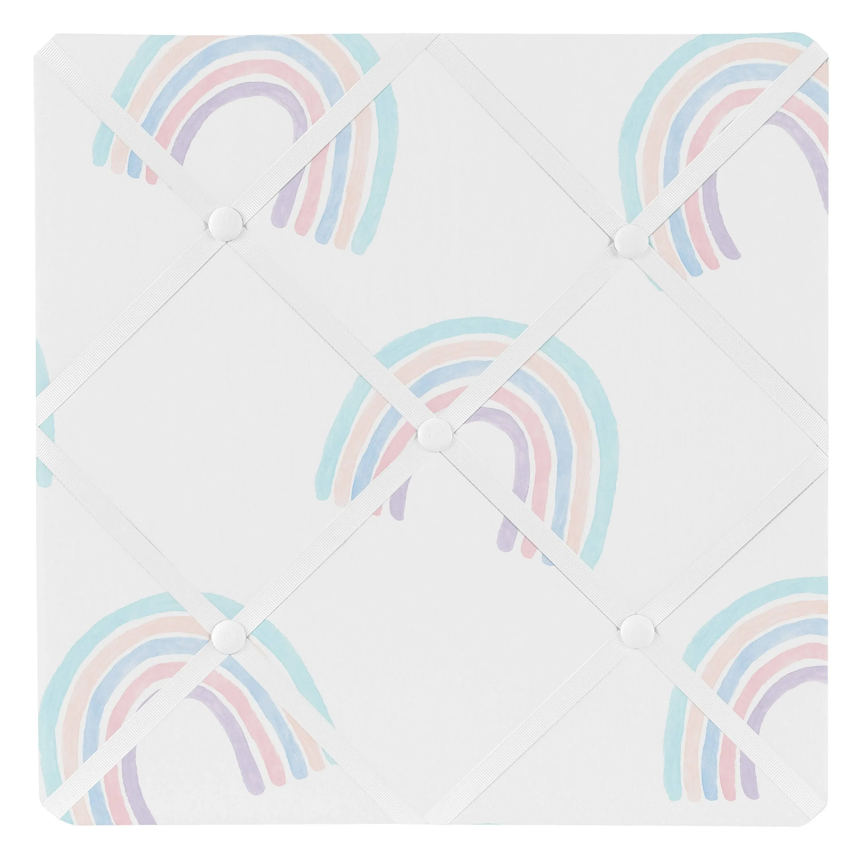 Sweet Jojo Designs Pastel Rainbow Fabric Memory Memo Photo Bulletin Board - Blush Pink, Purple, Teal, Blue and White