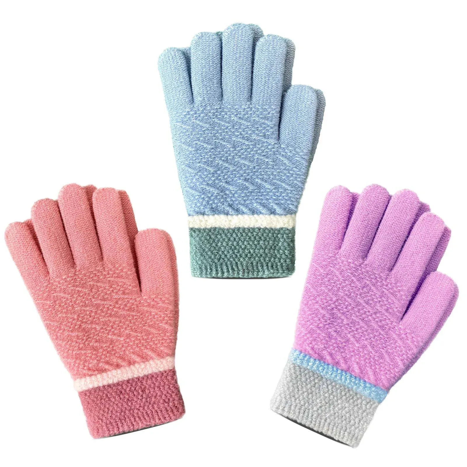 EvridWear Kids Boys Winter Gloves 4-14 Years,3 Pairs Girls Knit Stretchy Glove