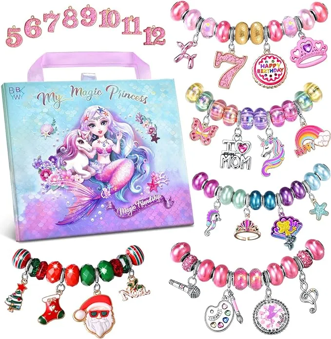 Girls Charm Bracelet Making Kit: Mermaid Jewelry Supplies Make Set Charm Bracelets Kits DIY Art Craft Set Girl Toys Age 5 6 7 8 9 10 11 12 Year Old