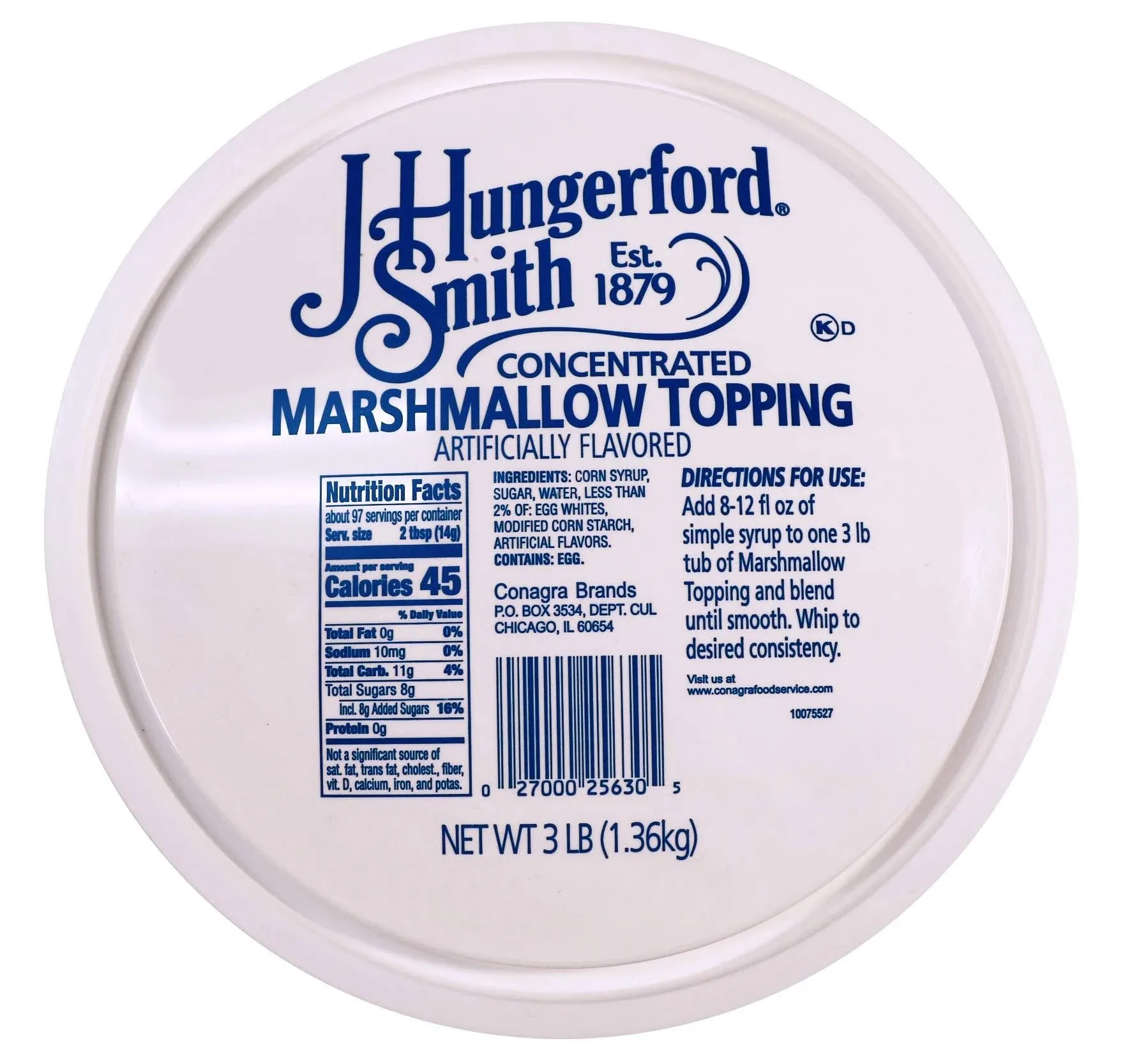 J. Hungerford Smith 3 lb. Marshmallow Concentrate Topping - 4/Case