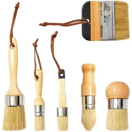 6 Pieces Chalk Wax Paint Brushes Set Boar Bristle