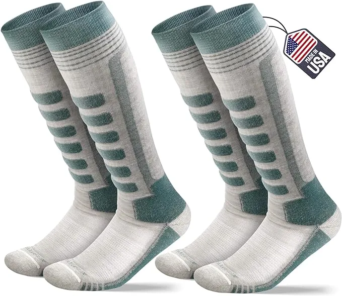  2-Pair Merino Wool Ski Socks, Made in USA Over-the Small-Medium Gray/Black