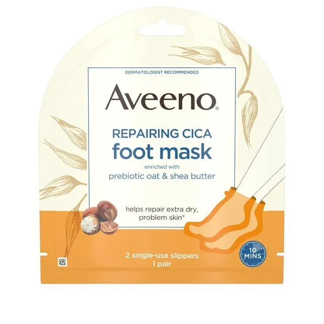 Aveeno Repairing Cica Moisturizing Foot Mask with Oat, 6 Pairs